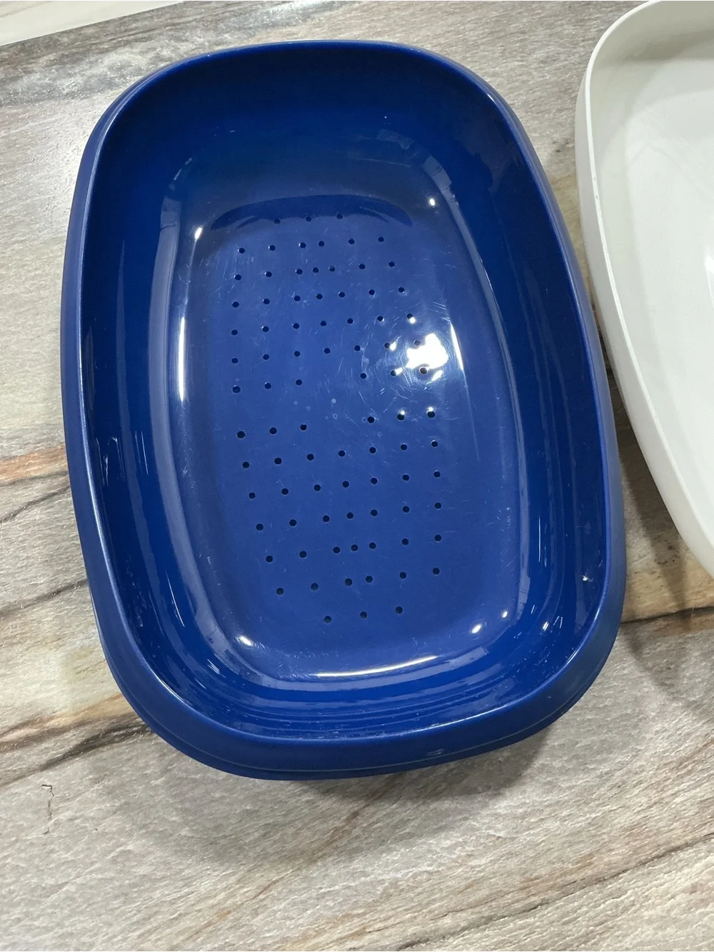 Vtg Tupperware 1274 Microwave Steamer Basket & Lid 1275 Blue White Replacement